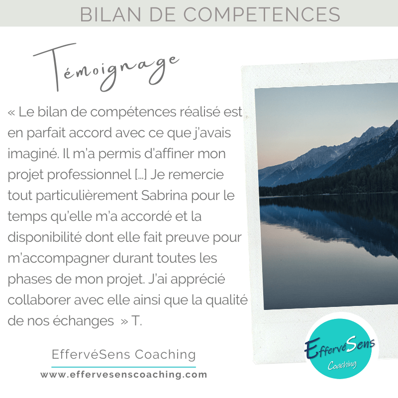 Avis / Témoignage Bilan de Compétences à distance
Sabrina Kabbaj
EffervéSens Coaching 